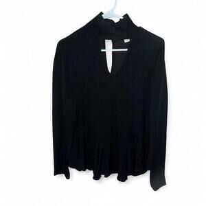 Diane von furstenberg Black silk blouse with cut out detail keyhole. High neck.